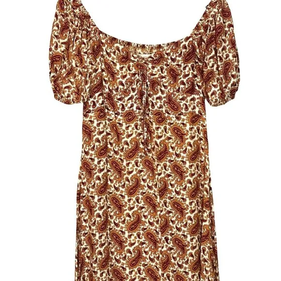 Faithfull The Brand Juniper Sable Paisley Print Scoop Neck Midi Dress Size 8