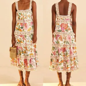 Farm Rio Macaw Bloom Off-White Midi Dress