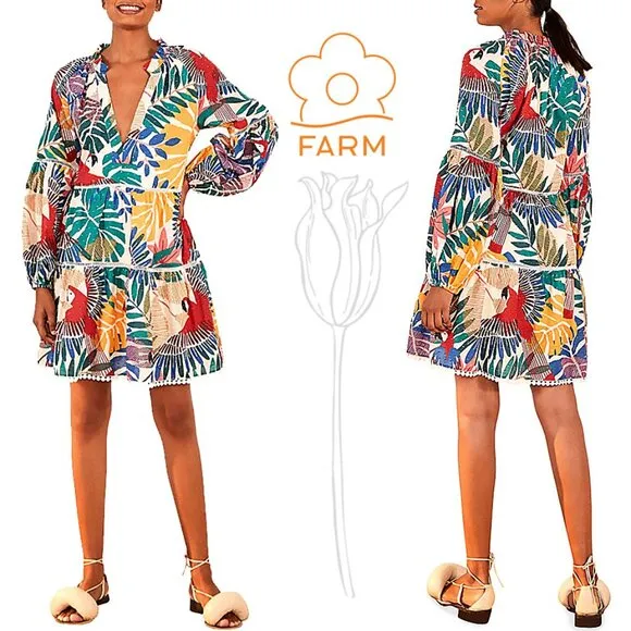 Farm Rio Off White Macaw Mini Dress NWOT