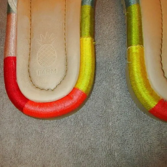 Farm Rio Sunset Crochet Slide Sandals Size 10 Vegan Leather Rainbow Beach Resort