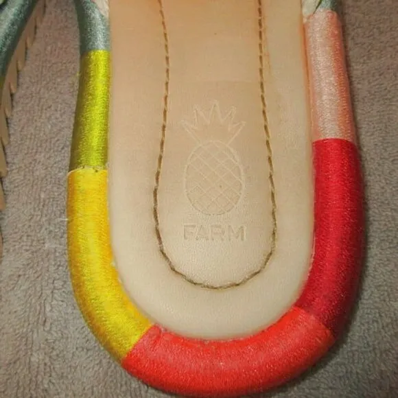 Farm Rio Sunset Crochet Slide Sandals Size 10 Vegan Leather Rainbow Beach Resort