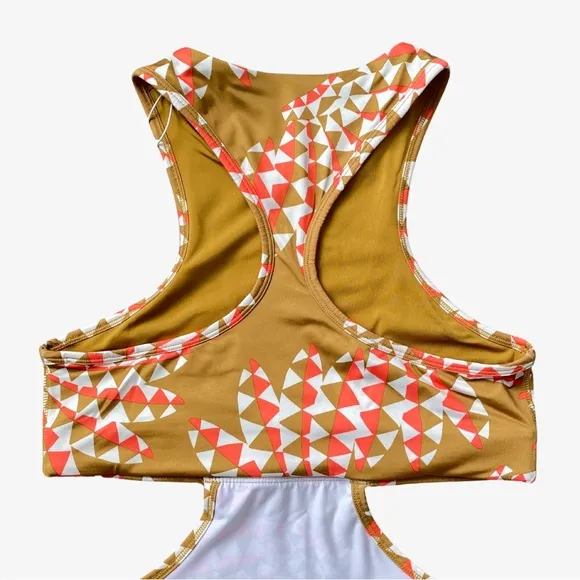 FARM Rio x Adidas Psychadelic Wave Cut Out Midi Dress Victory Gold White XS NWT