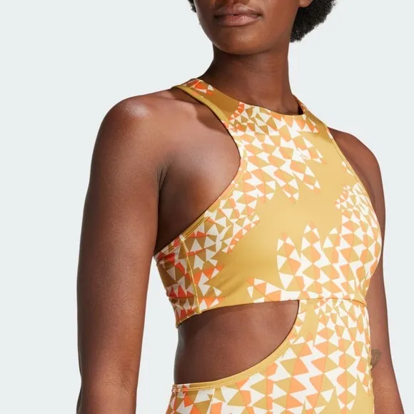 FARM Rio x Adidas Psychadelic Wave Cut Out Midi Dress Victory Gold White XS NWT