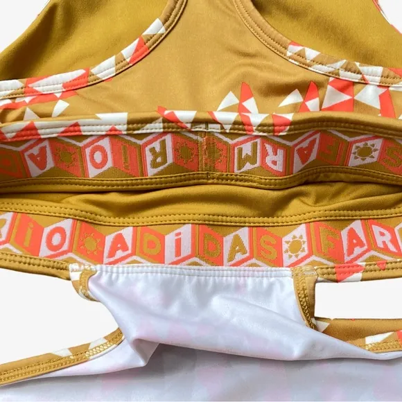 FARM Rio x Adidas Psychadelic Wave Cut Out Midi Dress Victory Gold White XS NWT