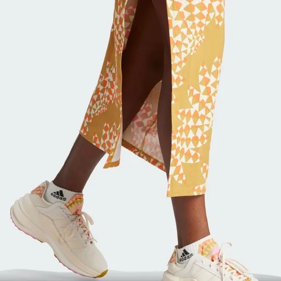 FARM Rio x Adidas Psychadelic Wave Cut Out Midi Dress Victory Gold White XS NWT