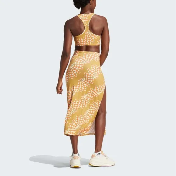 FARM Rio x Adidas Psychadelic Wave Cut Out Midi Dress Victory Gold White XS NWT