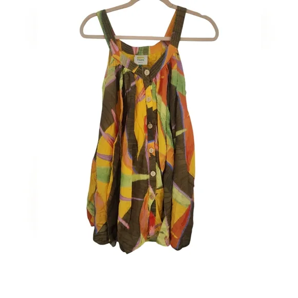 Farm Rio Yellow Garden Mini Tent Dress Button Front Small