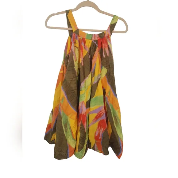 Farm Rio Yellow Garden Mini Tent Dress Button Front Small