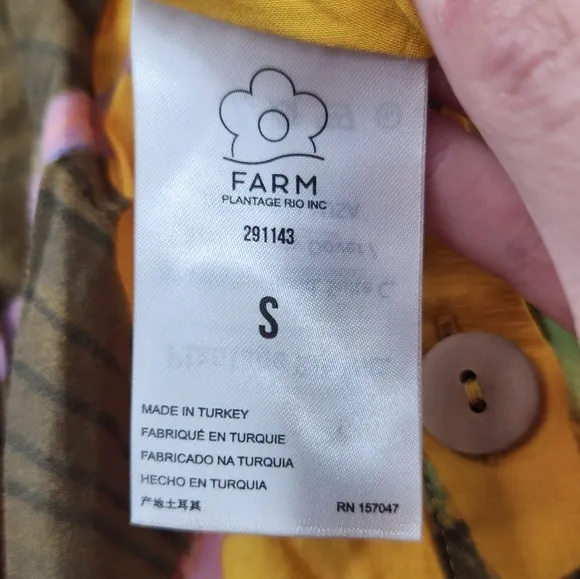 Farm Rio Yellow Garden Mini Tent Dress Button Front Small