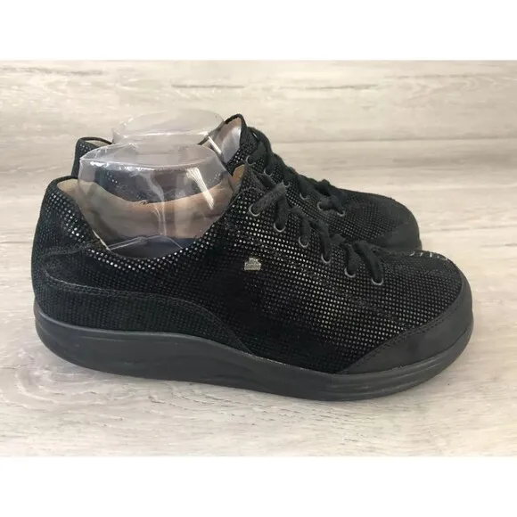 Finn Comfort Ikebukuro Women's US 7.5 Black Nappa Leather Casual Sneaker Shoes