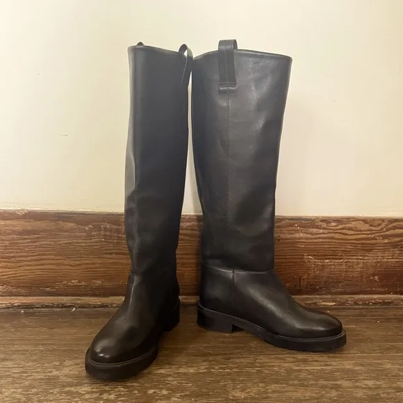 FLATTERED  Elegant Black Leather Knee-High BootsUsed, like new condition.