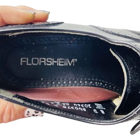 Florsheim Mens Wingtip Black leather Oxford dress Shoes SIZE 8 EUC Lace Up