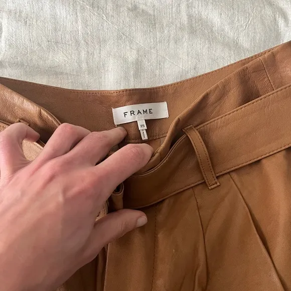 Frame Paperbag Waist Leather Shorts