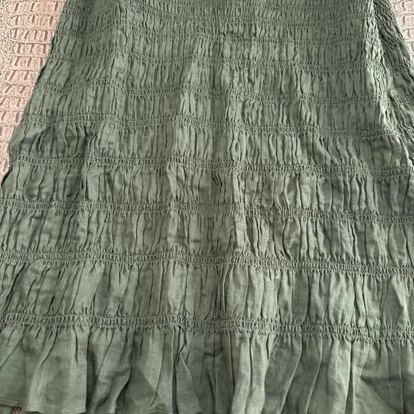 Frame Smocked Shirt Dress in Fatigue Green Puff Sleeve Shirtdress Size L