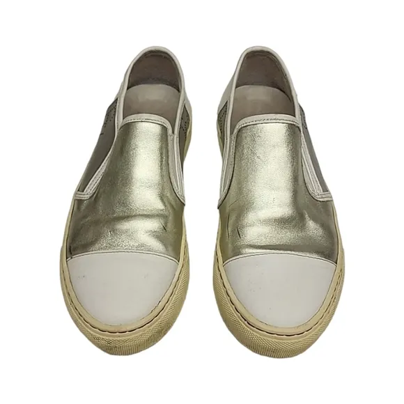 Frances Valentine Kate Spade Leather Platform Sneakers 7 White Gold Silver