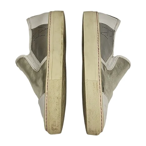 Frances Valentine Kate Spade Leather Platform Sneakers 7 White Gold Silver