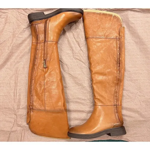 Franco Sarto Battina Cognac Over The Knee Leather High Shaft Boots Women Sz 6
