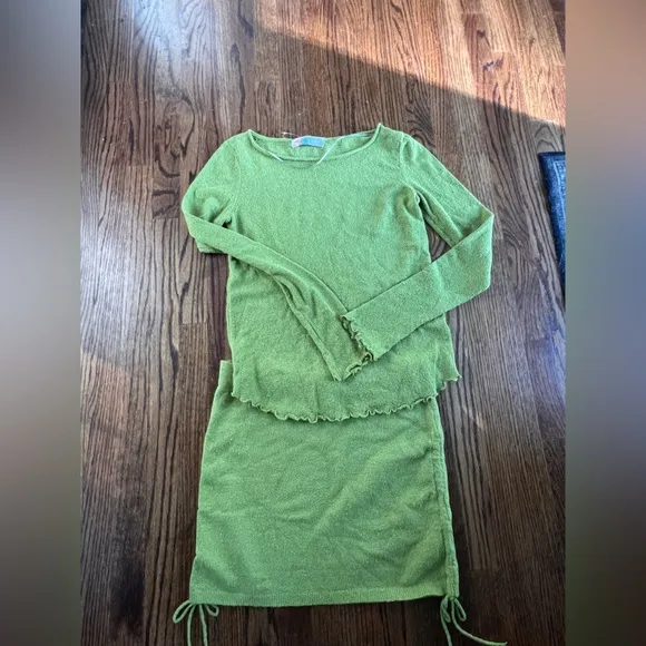 Free People FP Beach Cabo Sweater Skirt Set in Olive Green NWOT