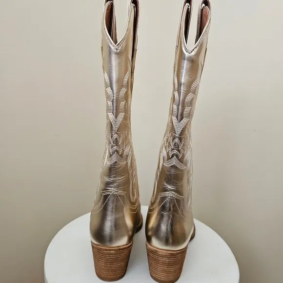 Free People Jeffery Campbell Dagget Western Boots Gold Platinum Size 9