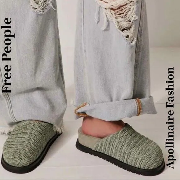 FREE PEOPLE MILO WOVEN MULES IN SAGE SIZE 9 NEW