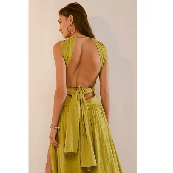 FREE PEOPLE Selena Maxi Dress in Lentil Sprout Green LARGE NWT