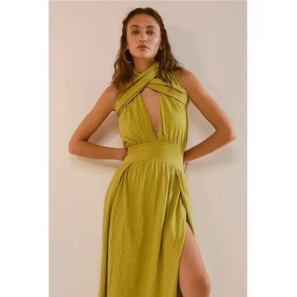FREE PEOPLE Selena Maxi Dress in Lentil Sprout Green LARGE NWT