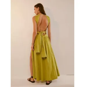 FREE PEOPLE Selena Maxi Dress in Lentil Sprout Green LARGE NWT