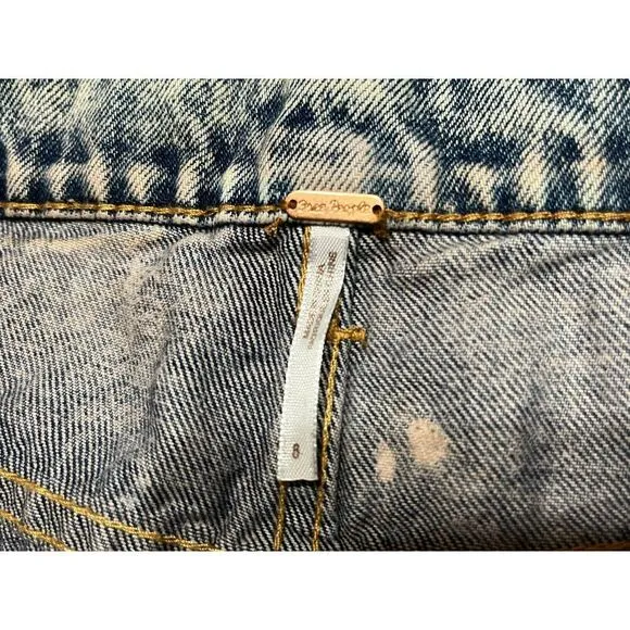 Free People Unique Distressed Denim &amp; Misty Plum Layered Skirt, Size 8,‎ NWT