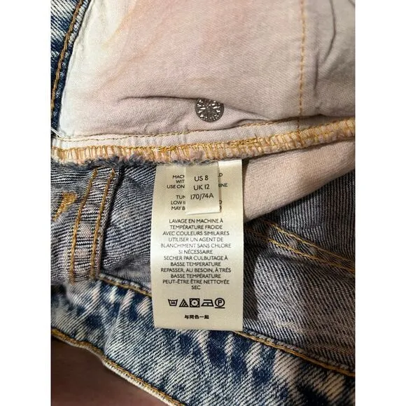 Free People Unique Distressed Denim &amp; Misty Plum Layered Skirt, Size 8,‎ NWT