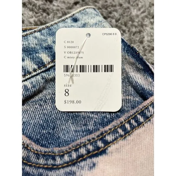 Free People Unique Distressed Denim &amp; Misty Plum Layered Skirt, Size 8,‎ NWT