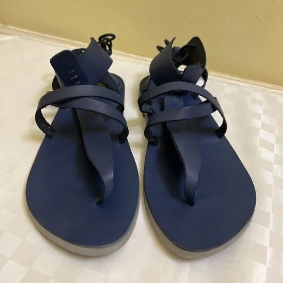 Free people Vacation Day Wrap Leather Sandals Denim blue Sz 39