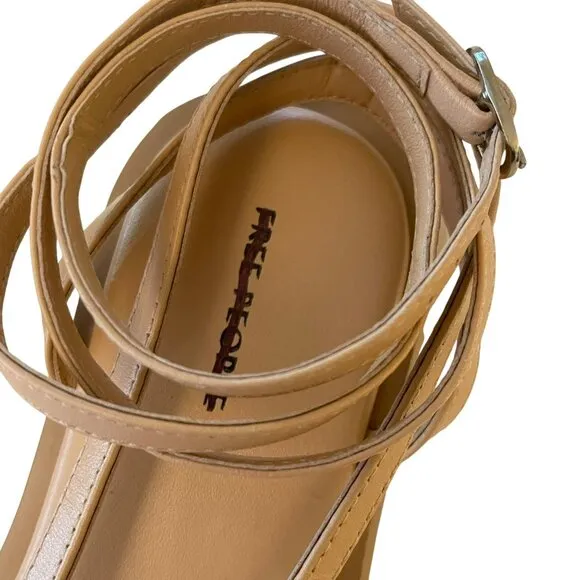 Free People Winnie Wrap Leather Nude Flatform Strappy Shoes Sz 7 NEW