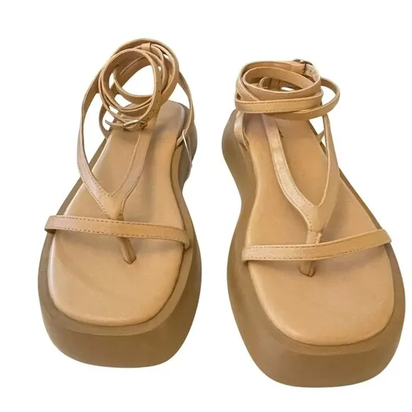 Free People Winnie Wrap Leather Nude Flatform Strappy Shoes Sz 7 NEW