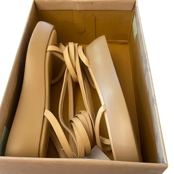 Free People Winnie Wrap Leather Nude Flatform Strappy Shoes Sz 7 NEW