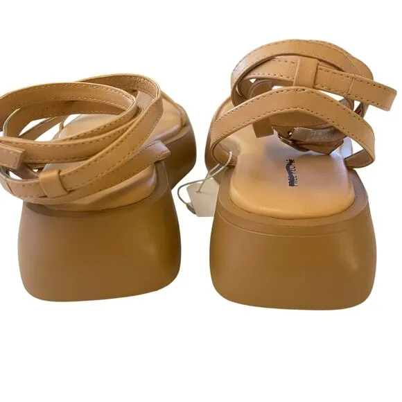 Free People Winnie Wrap Leather Nude Flatform Strappy Shoes Sz 7 NEW