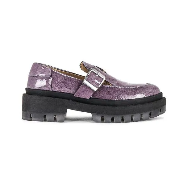 Free People Womens Purple Gray Loafer Lug Sole Patent Leather Shoes 40 EU 10 US