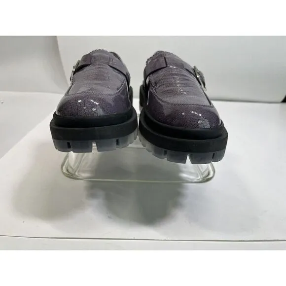 Free People Womens Purple Gray Loafer Lug Sole Patent Leather Shoes 40 EU 10 US