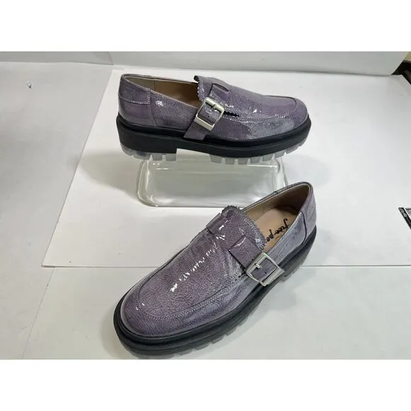 Free People Womens Purple Gray Loafer Lug Sole Patent Leather Shoes 40 EU 10 US