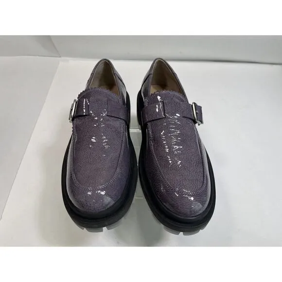 Free People Womens Purple Gray Loafer Lug Sole Patent Leather Shoes 40 EU 10 US