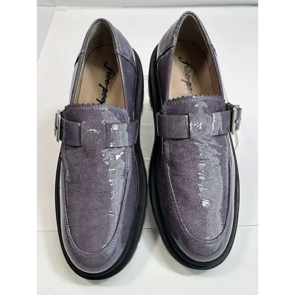 Free People Womens Purple Gray Loafer Lug Sole Patent Leather Shoes 40 EU 10 US
