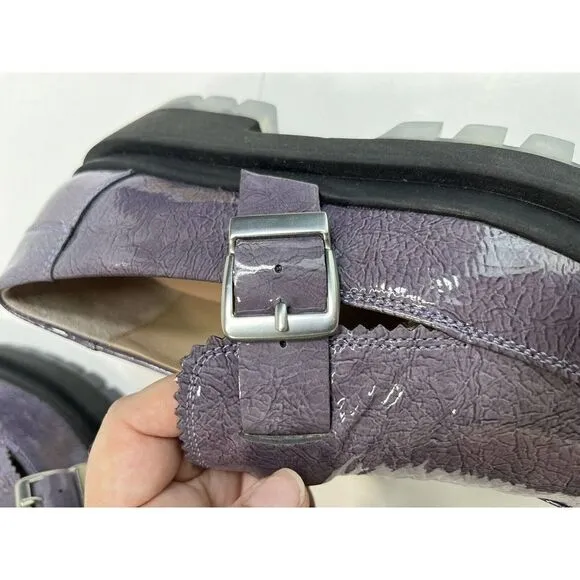 Free People Womens Purple Gray Loafer Lug Sole Patent Leather Shoes 40 EU 10 US