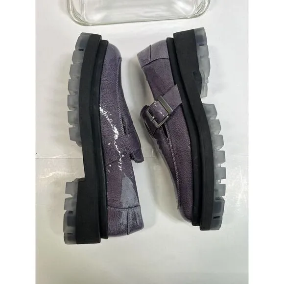 Free People Womens Purple Gray Loafer Lug Sole Patent Leather Shoes 40 EU 10 US