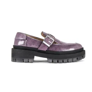 Free People Womens Purple Gray Loafer Lug Sole Patent Leather Shoes 40 EU 10 US
