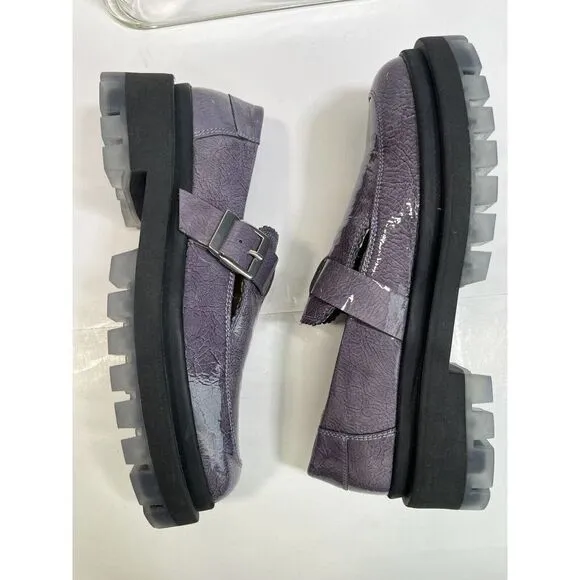 Free People Womens Purple Gray Loafer Lug Sole Patent Leather Shoes 40 EU 10 US