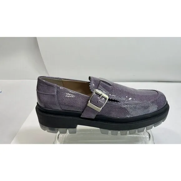 Free People Womens Purple Gray Loafer Lug Sole Patent Leather Shoes 40 EU 10 US