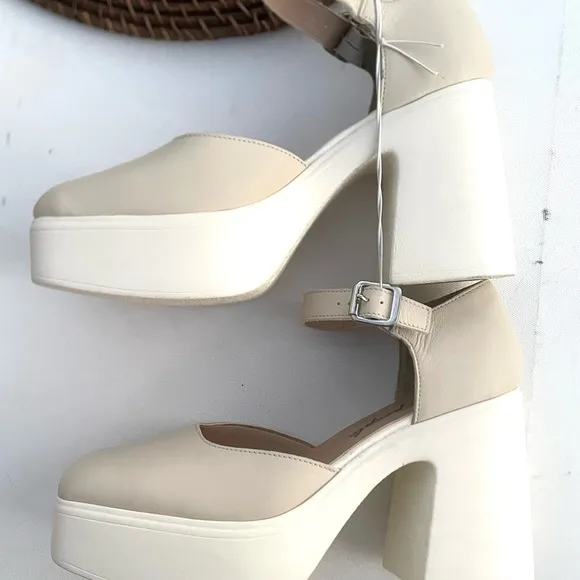 Free People Womens Shoes Cream Gwen Platform Mary Janes Moonlight Size 40 9.5