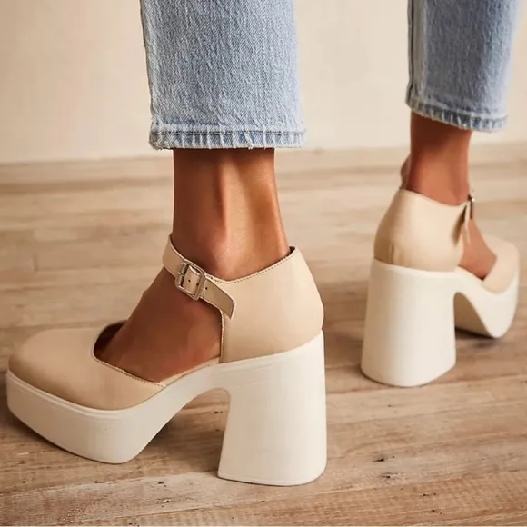 Free People Womens Shoes Cream Gwen Platform Mary Janes Moonlight Size 40 9.5