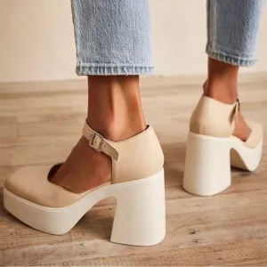 Free People Womens Shoes Cream Gwen Platform Mary Janes Moonlight Size 40 9.5