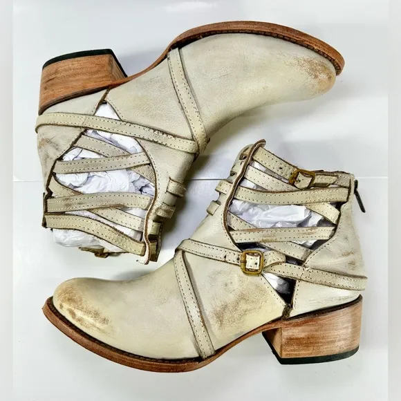 FREEBIRD BY STEVEN STAIR STRAPPY ANKLE BOOTS White SIZE 8 Leather Booties