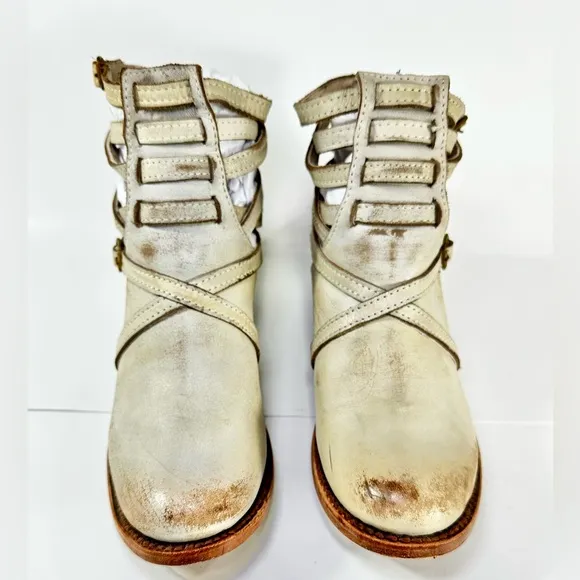 FREEBIRD BY STEVEN STAIR STRAPPY ANKLE BOOTS White SIZE 8 Leather Booties